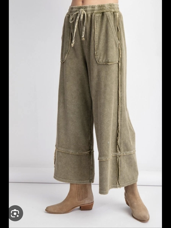 Pants - Free People | Daily Practice, Wide Leg Drawstring Sweatpants in Olive Green